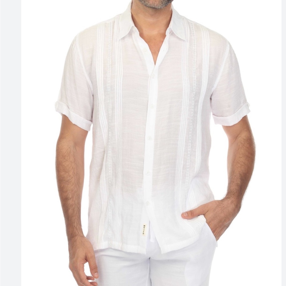 Mojito Men's Linen Blend‎ No Pocket Guayabera Casual White Shirt  Size 2 X